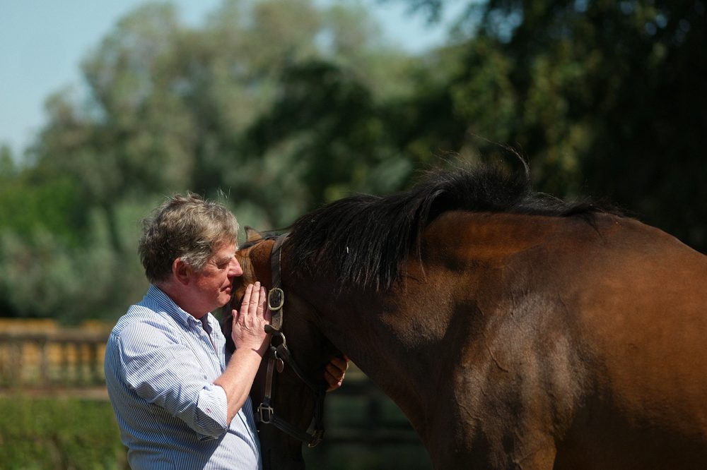A leader in a quiet, trust-building moment with a horse